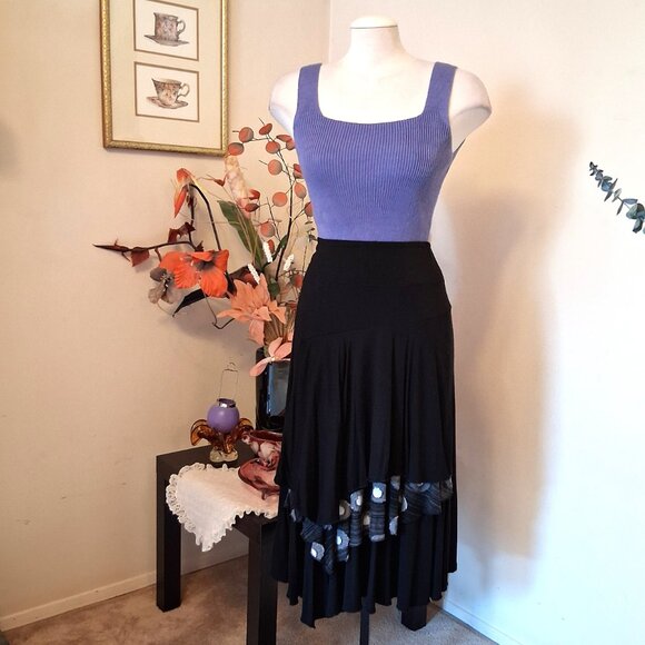 NWT Dolcezza Elegant Black Gray White Fall Winter Lined Tiered Pleated Skirt - Picture 8 of 10